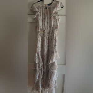 Rachel Roy sz 8 Floral Ruffle Dress with Pockets and Gold Thread throughout